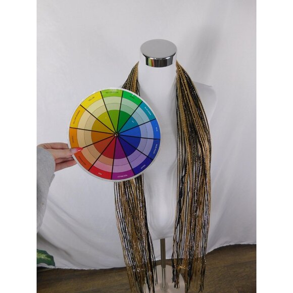 Beaded Fringe Scarf Womens One Size Black Gold Multi Strand Seed Bead Lariat - Picture 10 of 10